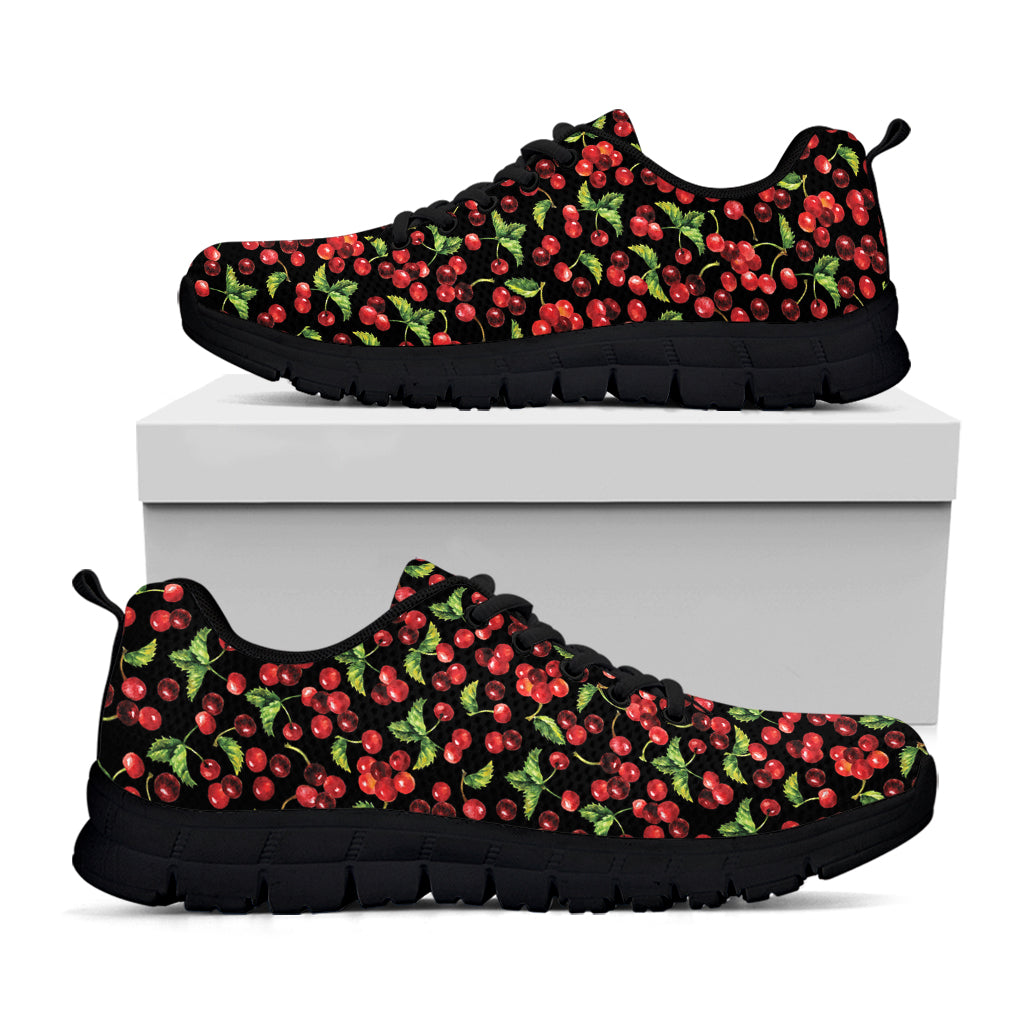 Watercolor Cherry Pattern Print Black Sneakers
