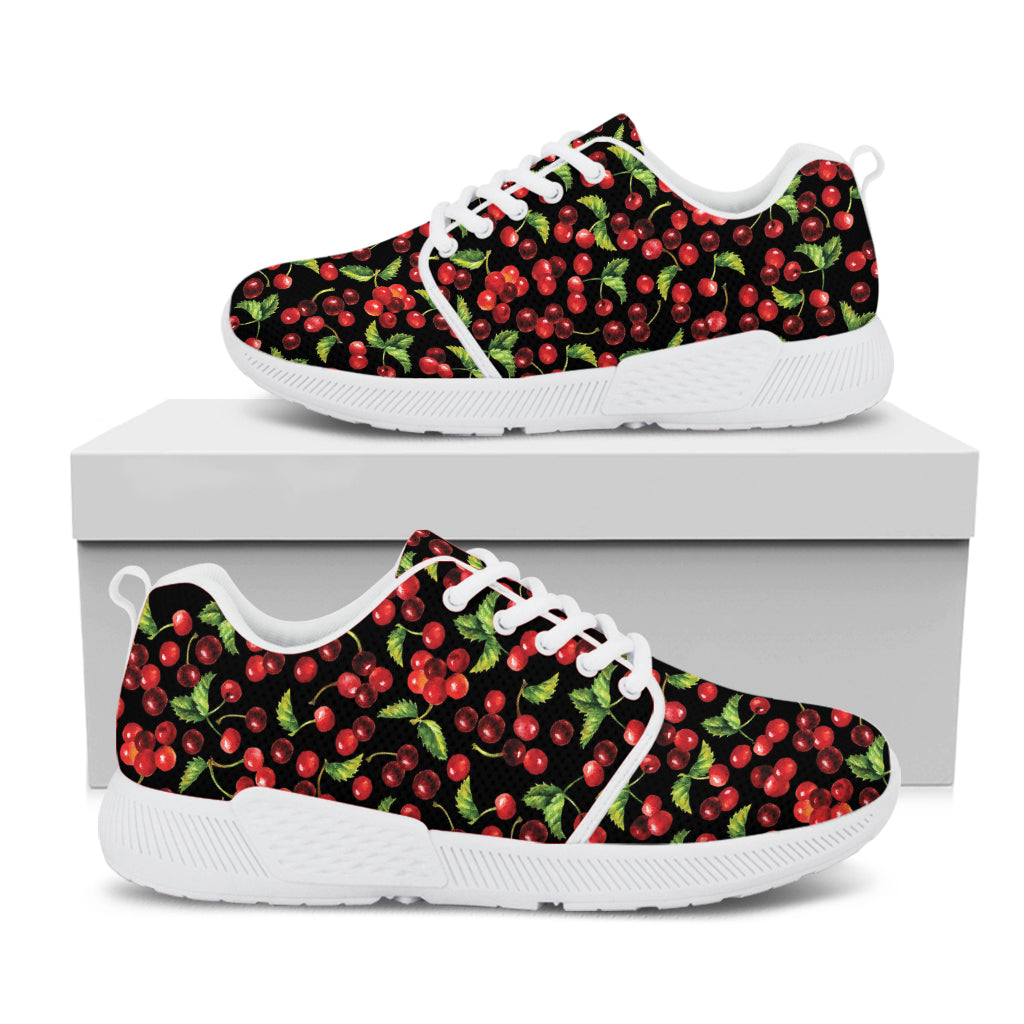 Watercolor Cherry Pattern Print White Athletic Shoes
