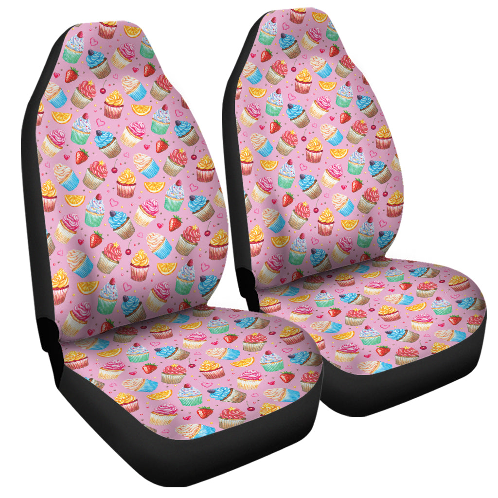 Watercolor Cupcake Pattern Print Universal Fit Car Seat Covers