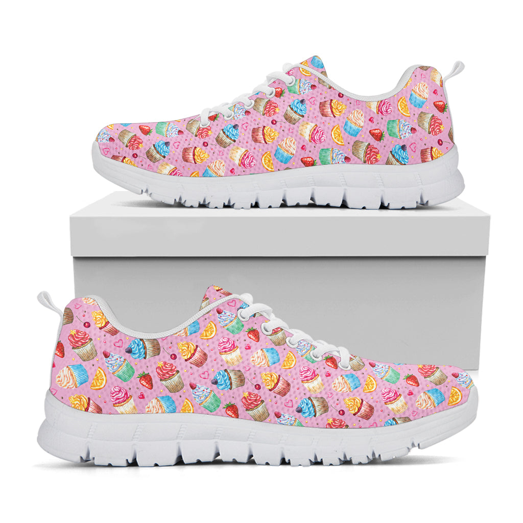 Watercolor Cupcake Pattern Print White Sneakers