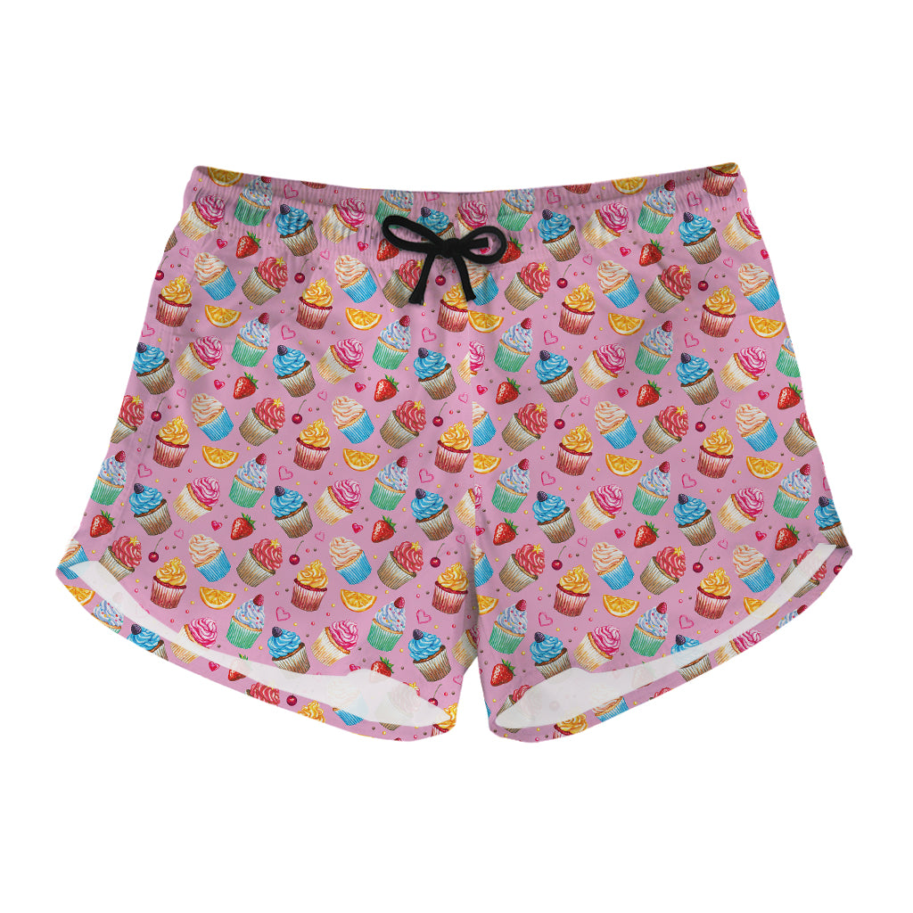 Watercolor Cupcake Pattern Print Women's Shorts