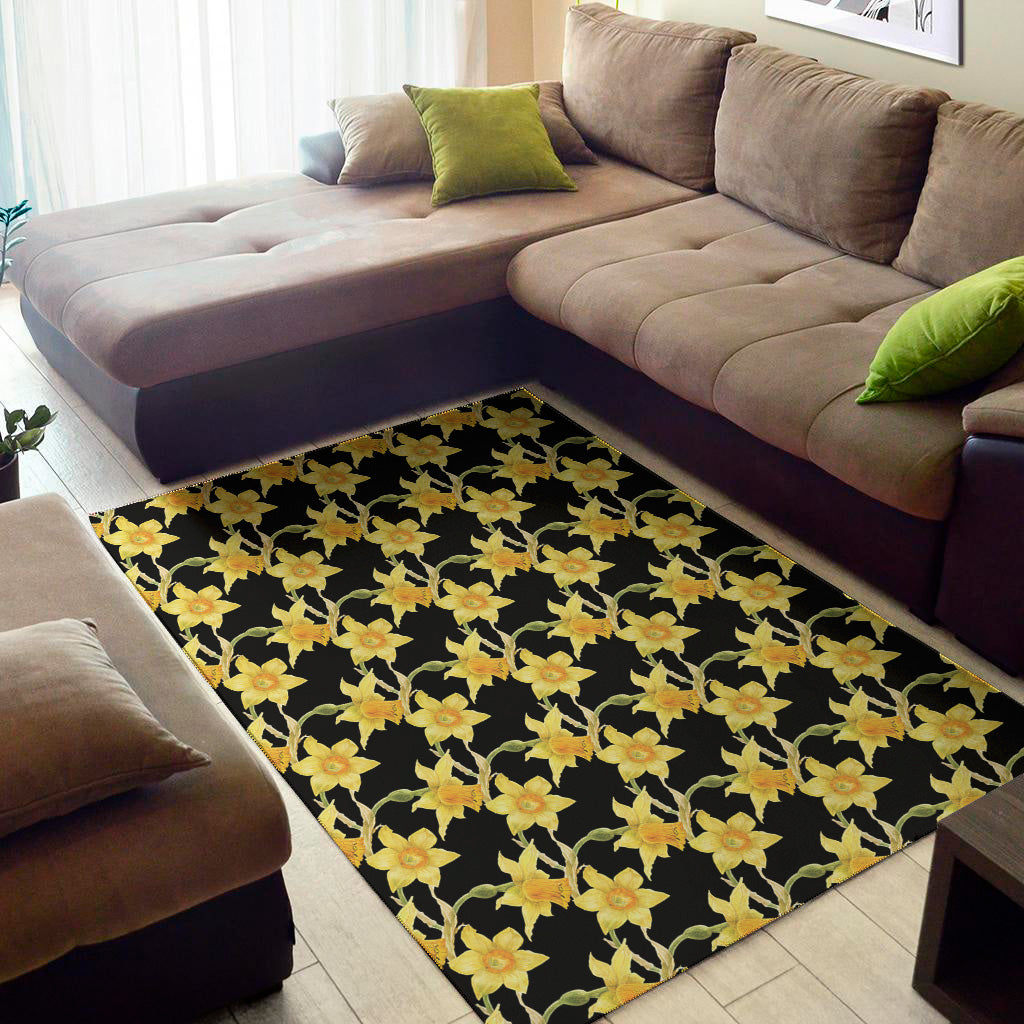 Watercolor Daffodil Flower Pattern Print Area Rug