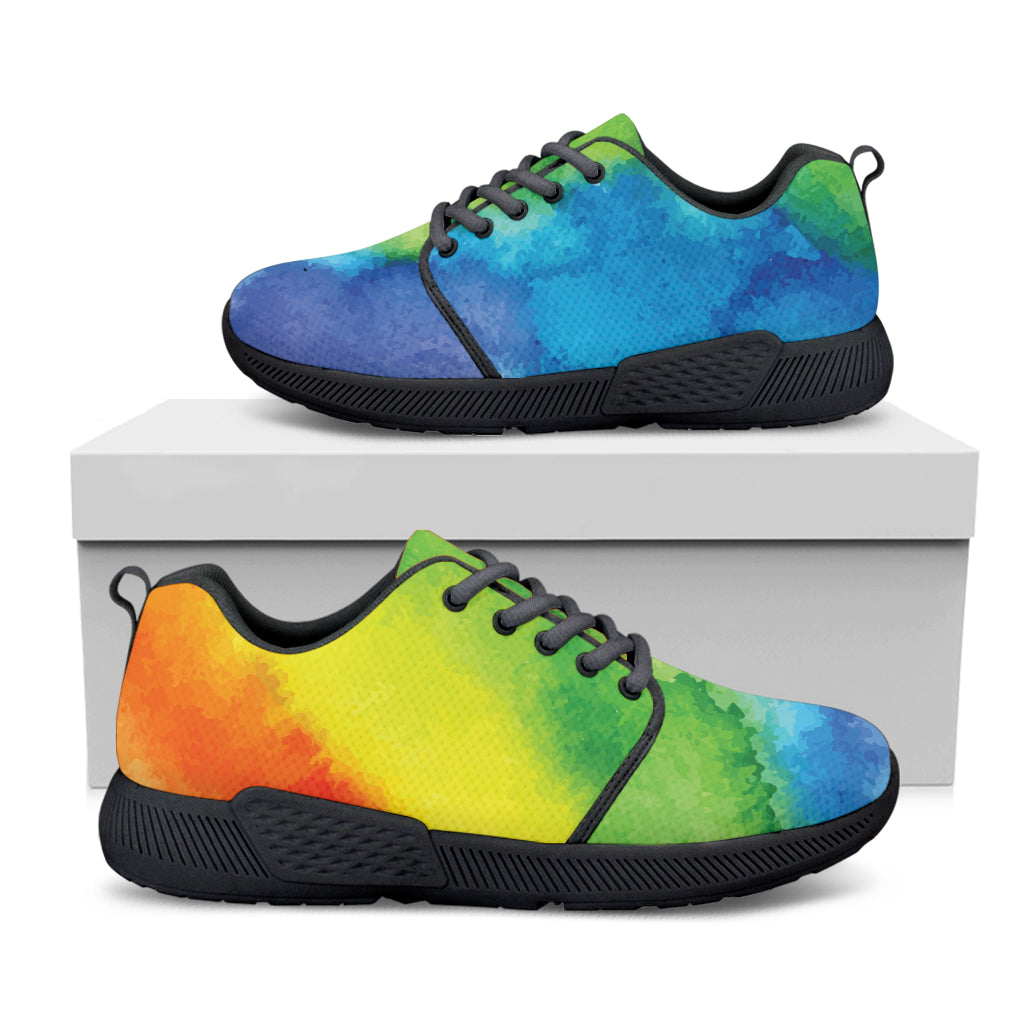 Watercolor Rainbow LGBT Pride Print Black Athletic Shoes