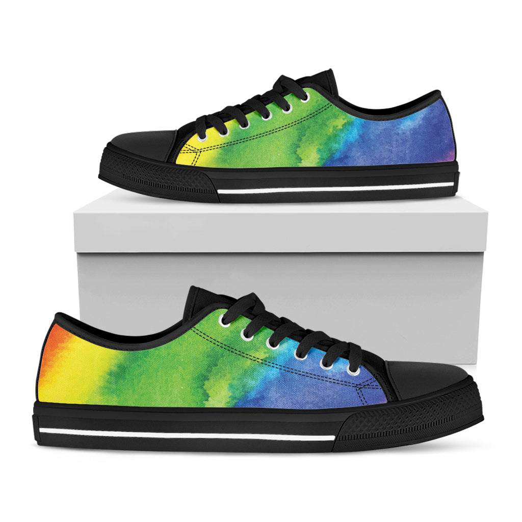 Watercolor Rainbow LGBT Pride Print Black Low Top Shoes