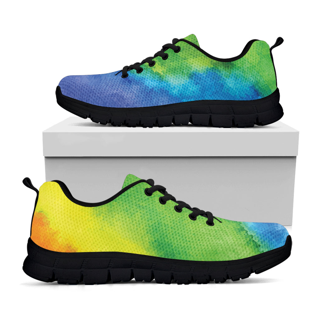 Watercolor Rainbow LGBT Pride Print Black Sneakers