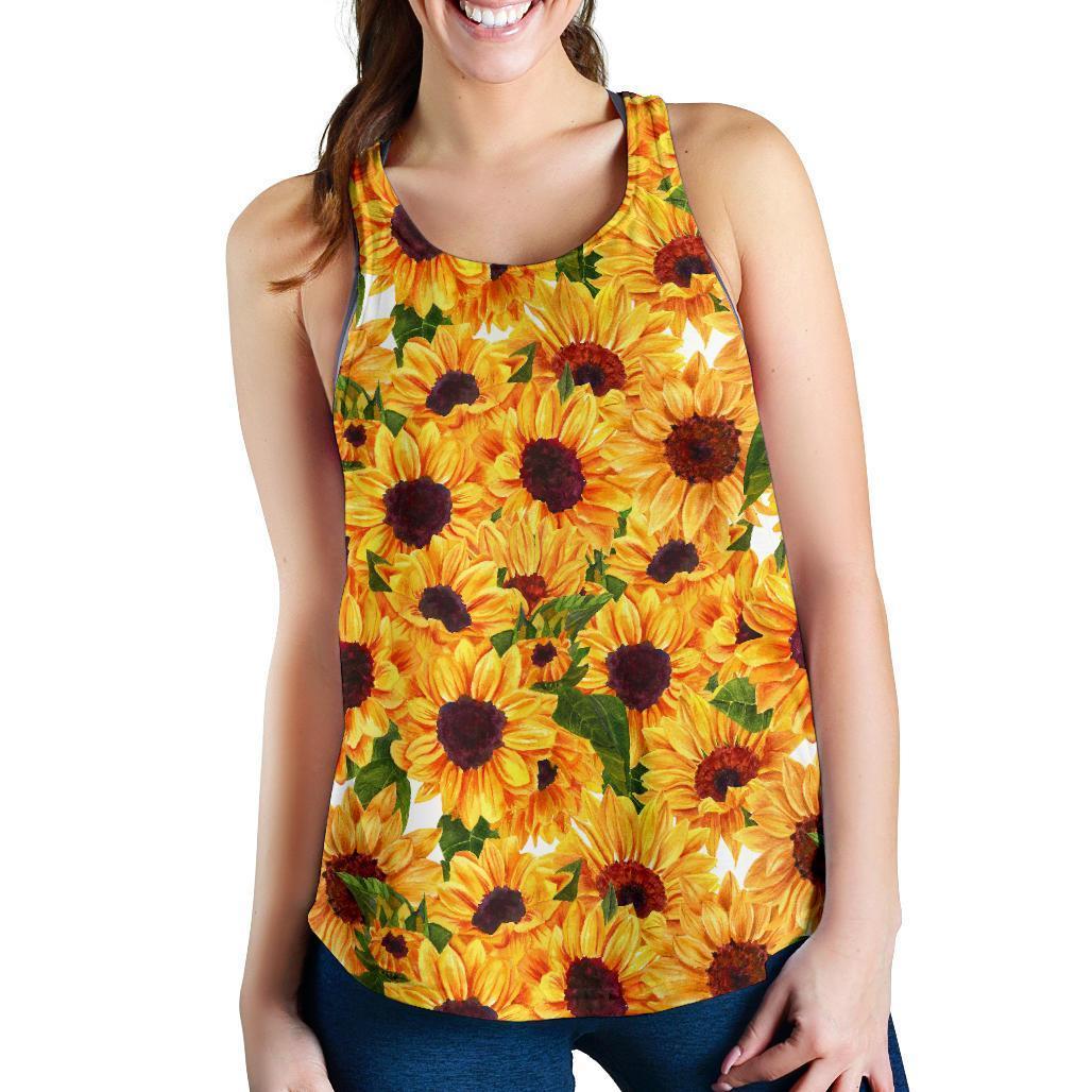 Watercolor Sunflower Pattern Print Women's Racerback Tank Top