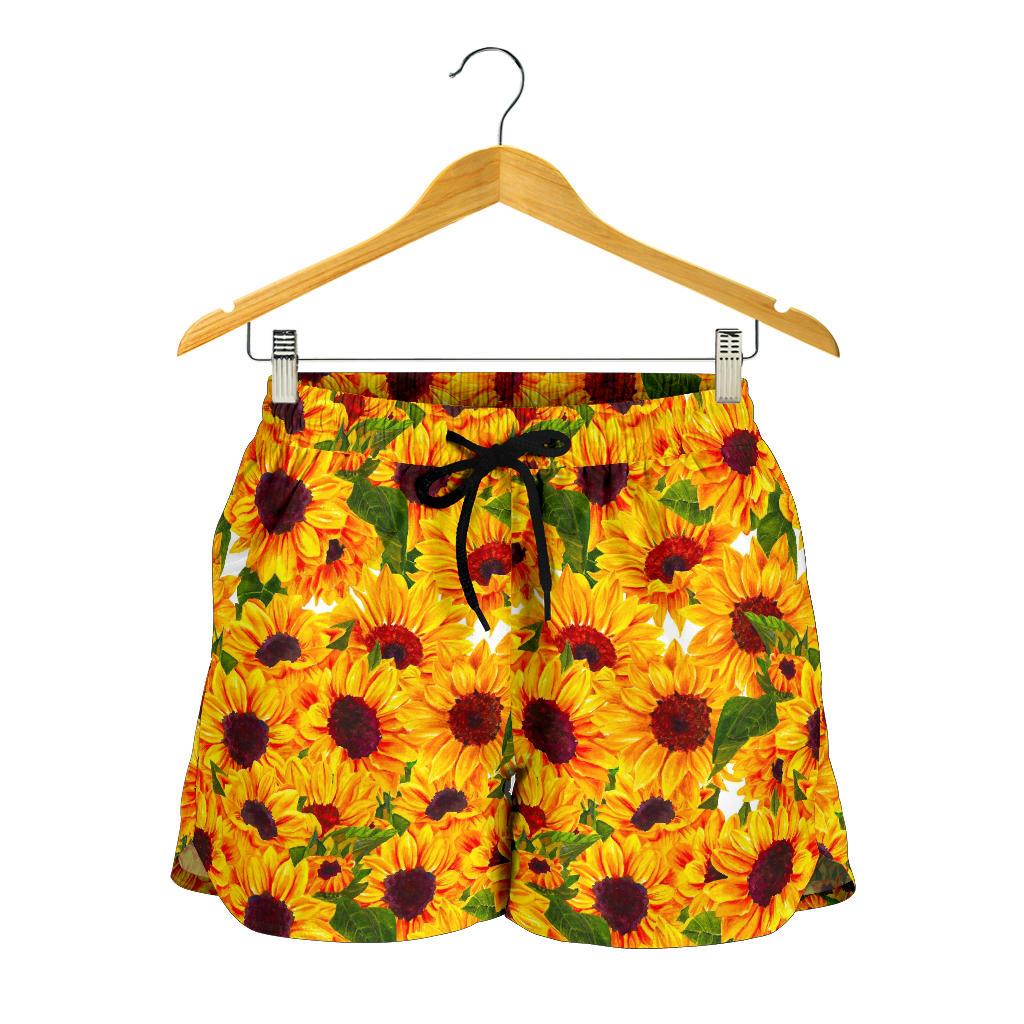 Watercolor Sunflower Pattern Print Women's Shorts