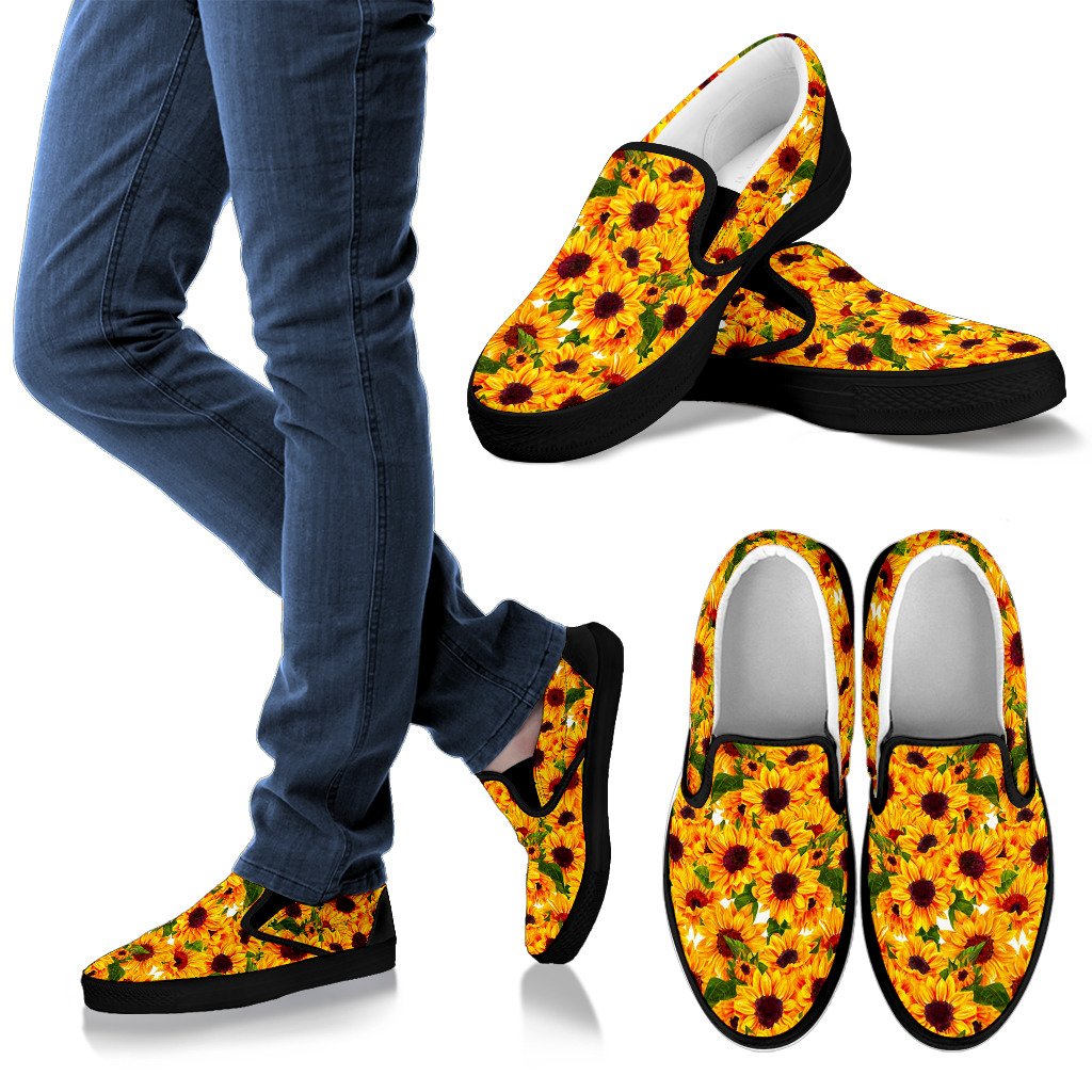 Watercolor Sunflower Pattern Print Women's Slip On Shoes