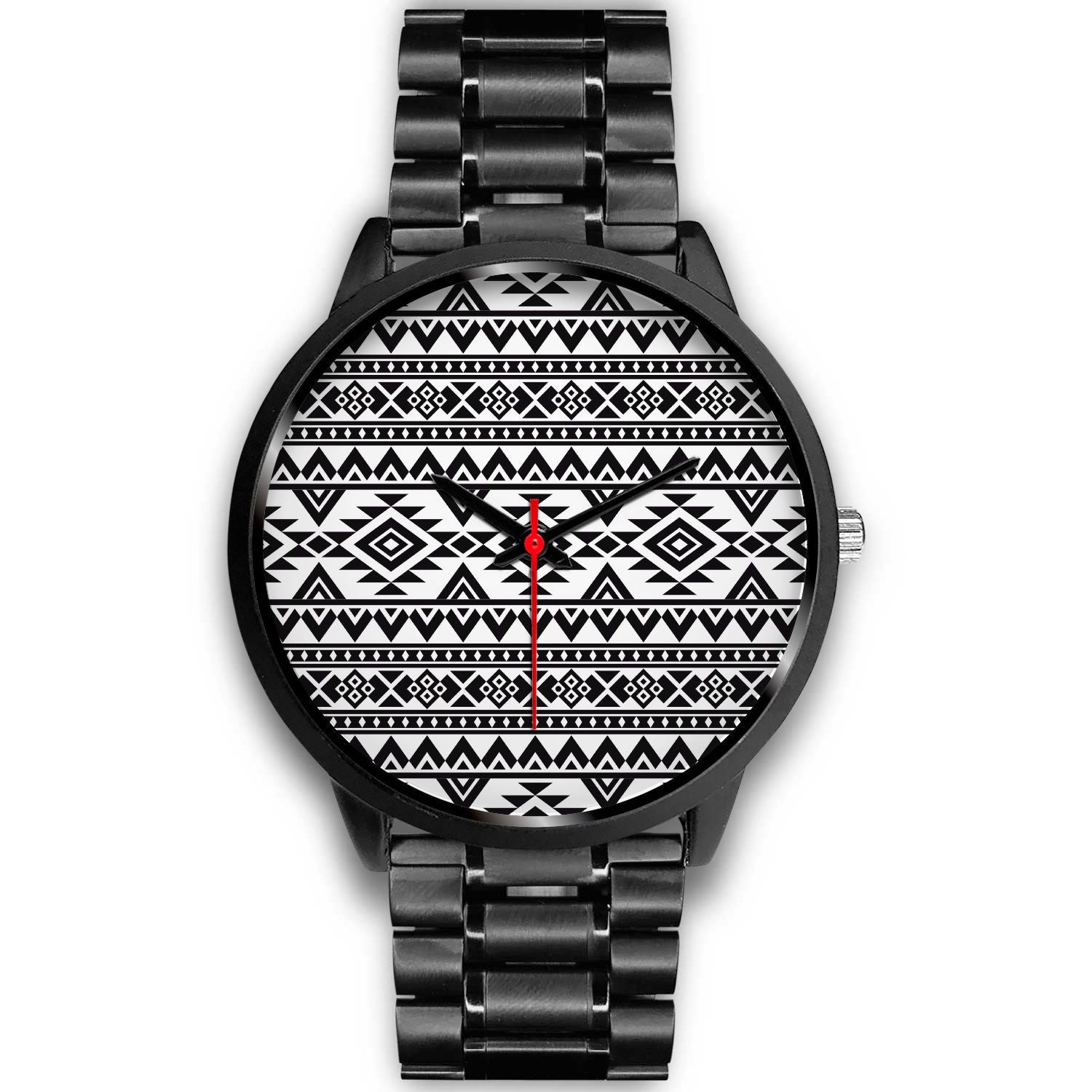 White And Black Aztec Pattern Print Black Watch
