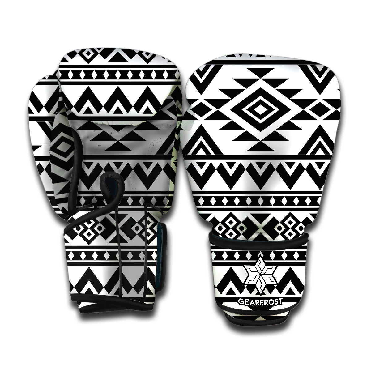 White And Black Aztec Pattern Print Boxing Gloves