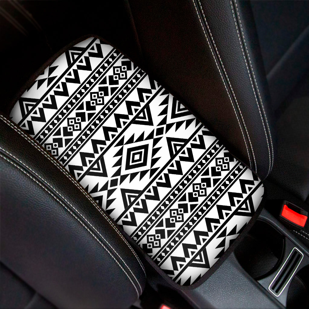 White And Black Aztec Pattern Print Car Center Console Cover