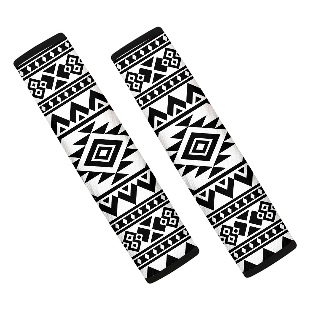 White And Black Aztec Pattern Print Car Seat Belt Covers