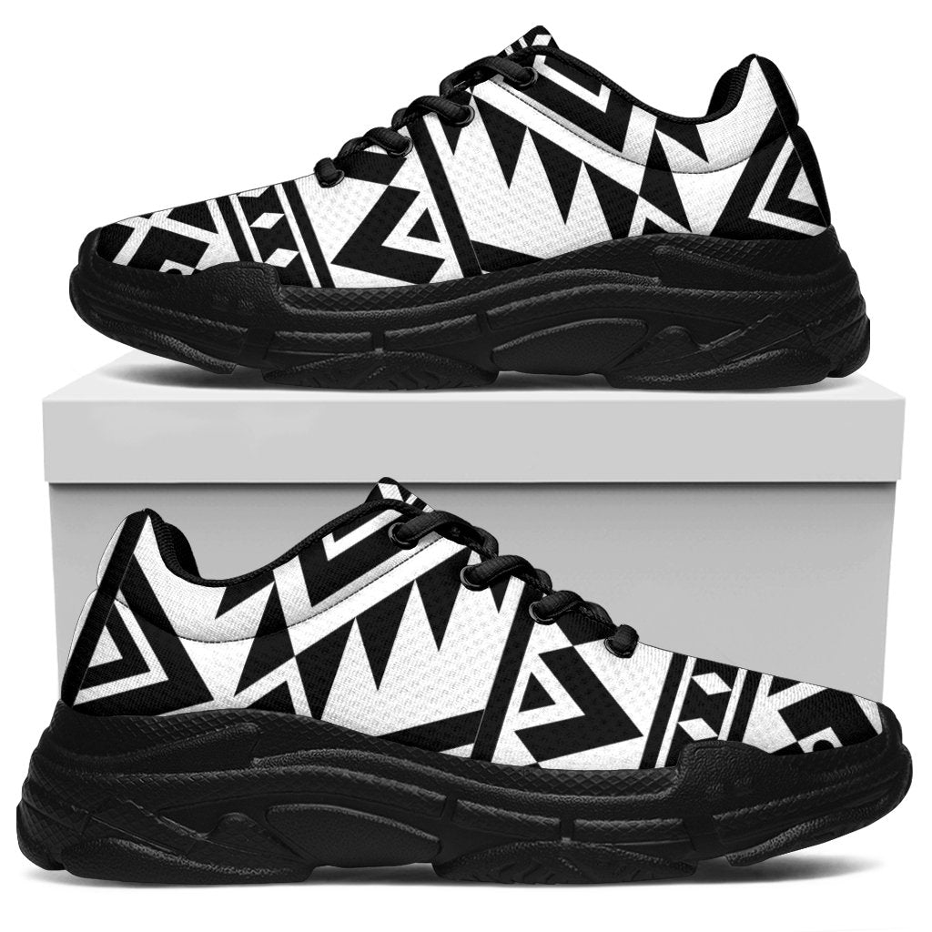 White And Black Aztec Pattern Print Chunky Sneakers
