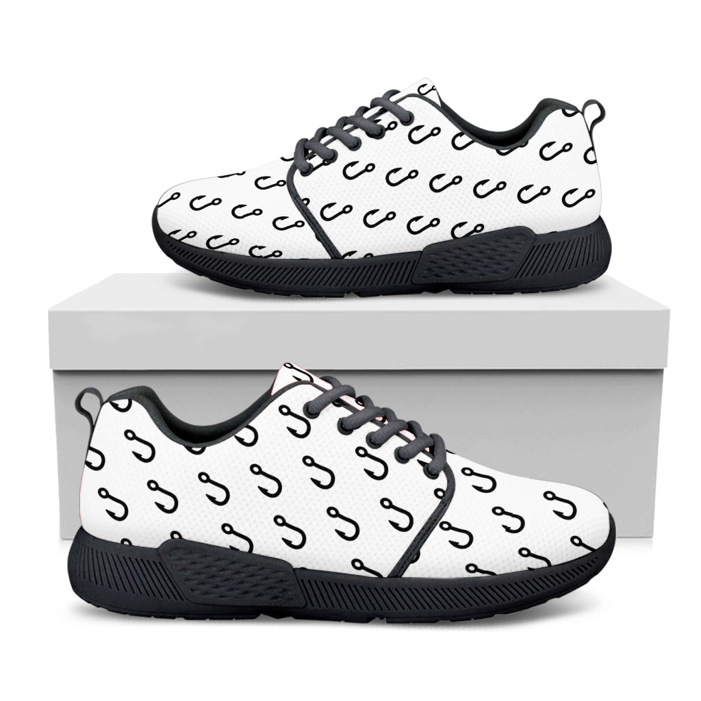 White And Black Fishing Hooks Print Black Athletic Shoes