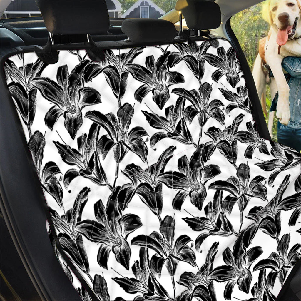 White And Black Lily Pattern Print Pet Car Back Seat Cover