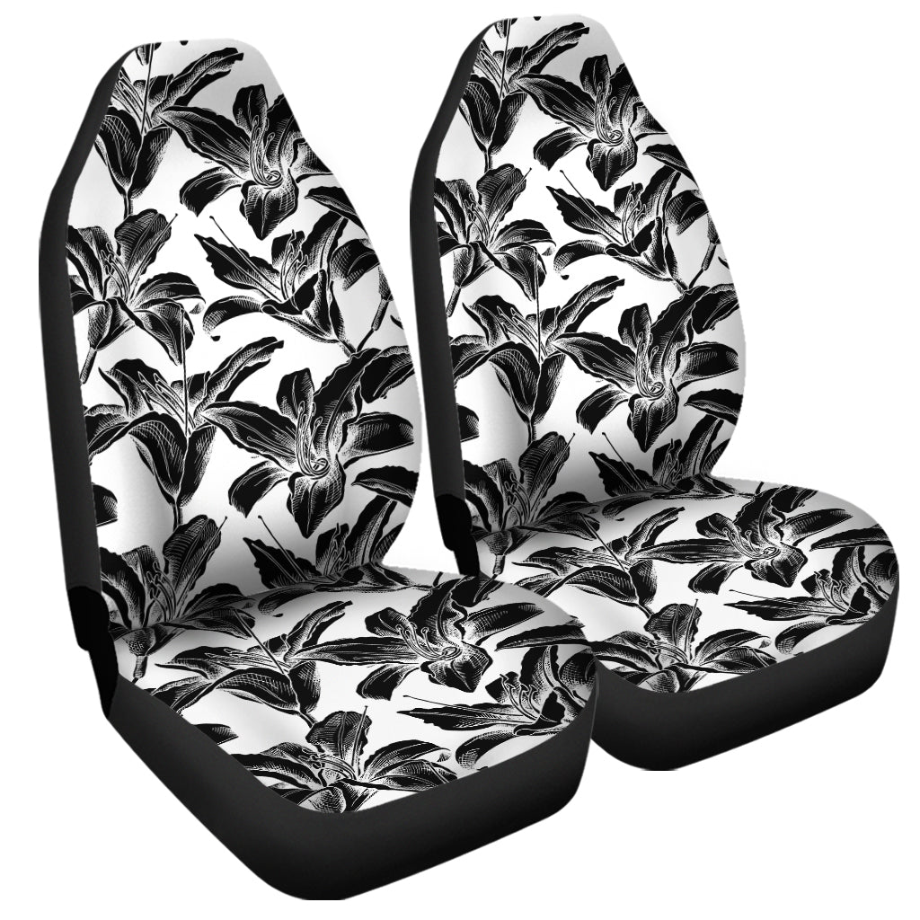 White And Black Lily Pattern Print Universal Fit Car Seat Covers