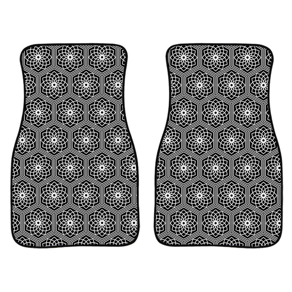 White And Black Lotus Pattern Print Front Car Floor Mats