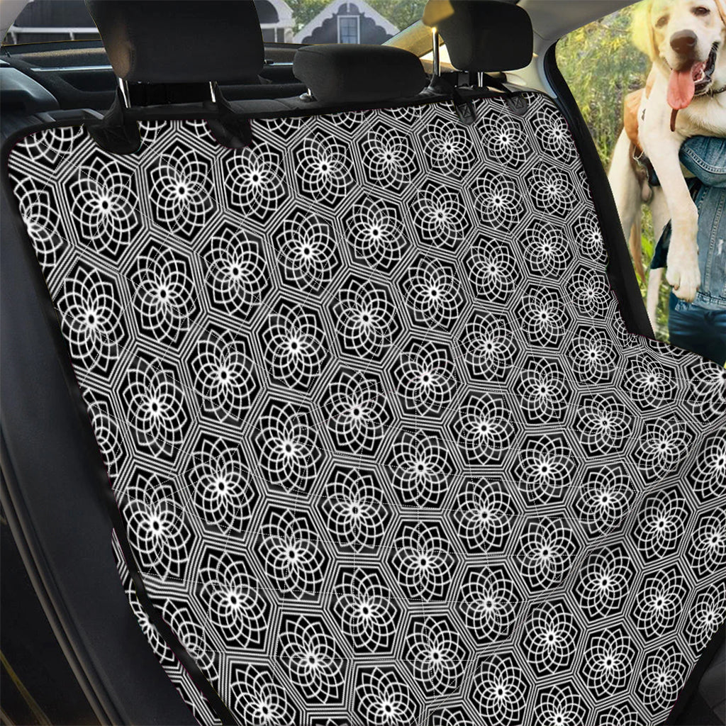 White And Black Lotus Pattern Print Pet Car Back Seat Cover