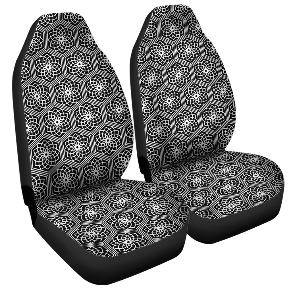 White And Black Lotus Pattern Print Universal Fit Car Seat Covers