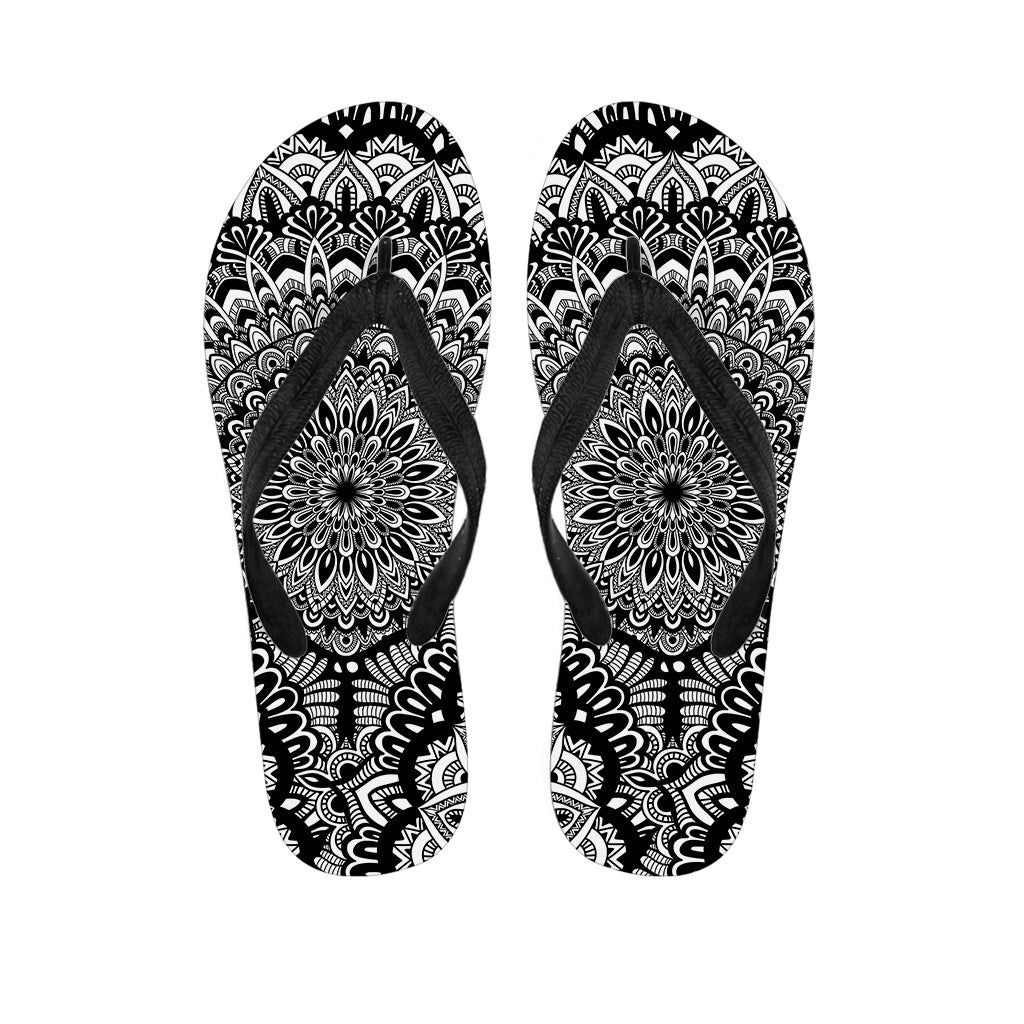 White And Black Mandala Print Flip Flops