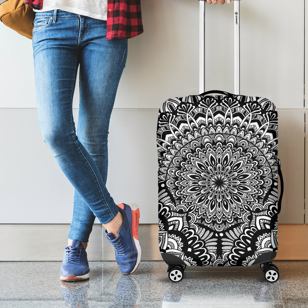 White And Black Mandala Print Luggage Cover