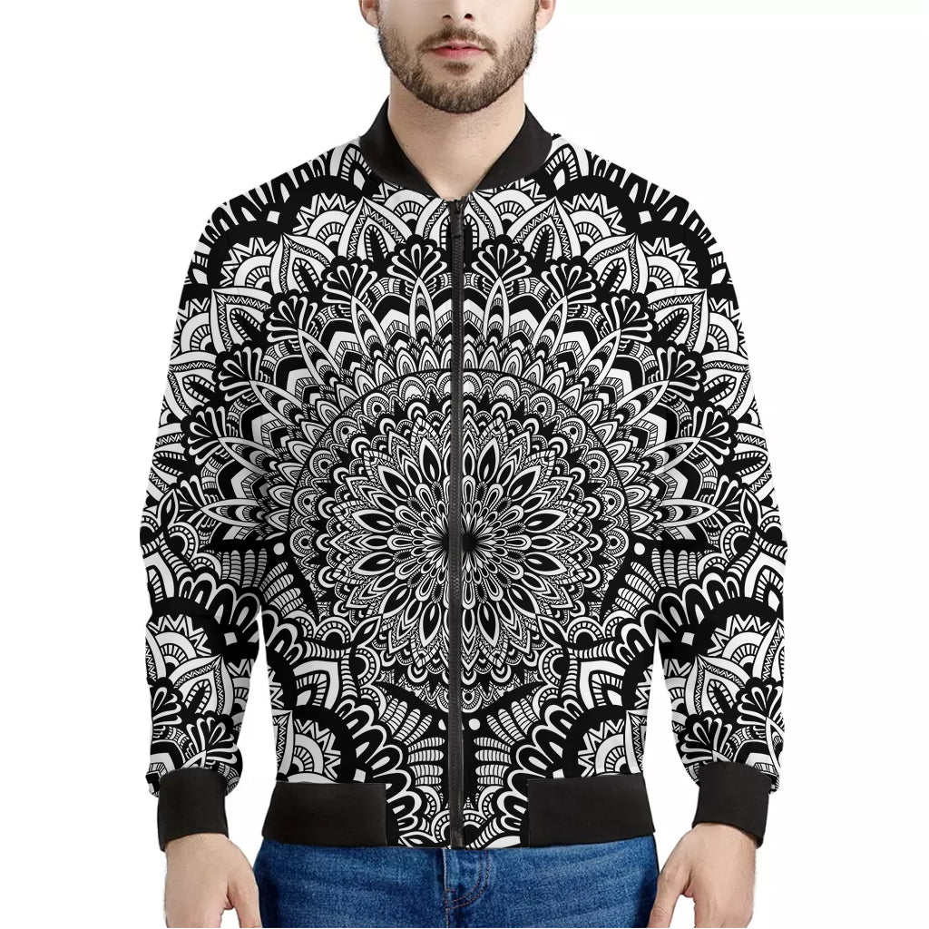 White And Black Mandala Print Men's Bomber Jacket