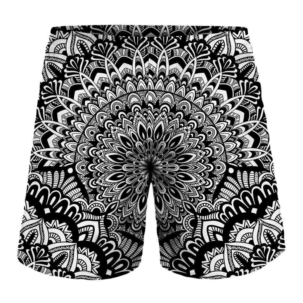 White And Black Mandala Print Men's Shorts