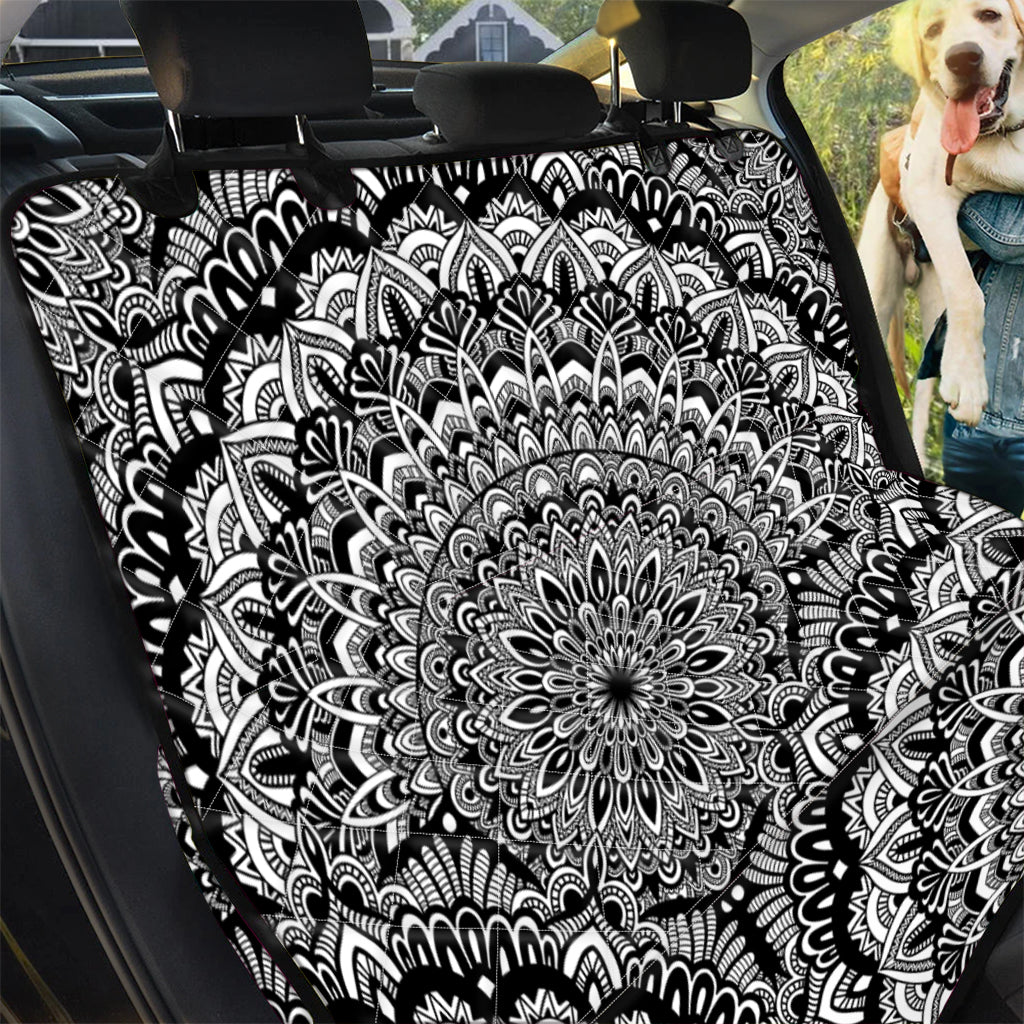White And Black Mandala Print Pet Car Back Seat Cover