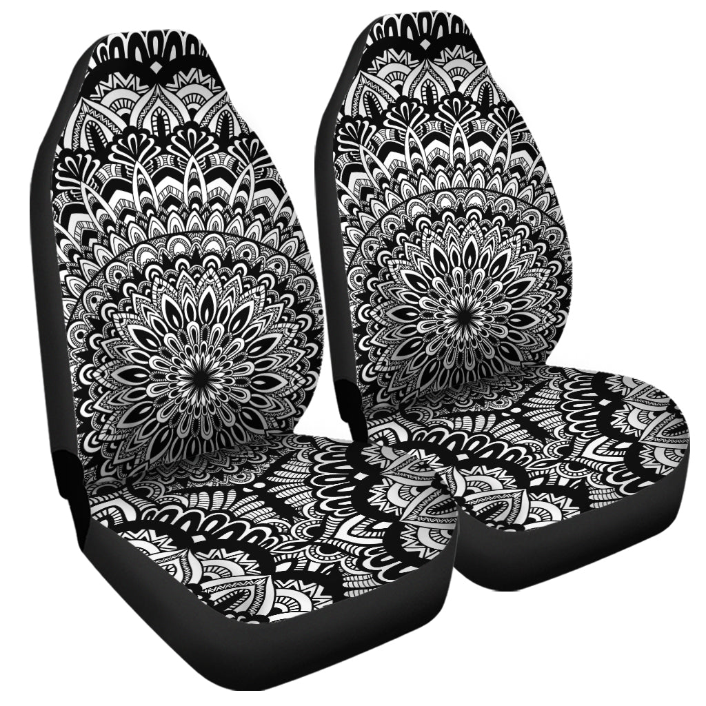 White And Black Mandala Print Universal Fit Car Seat Covers