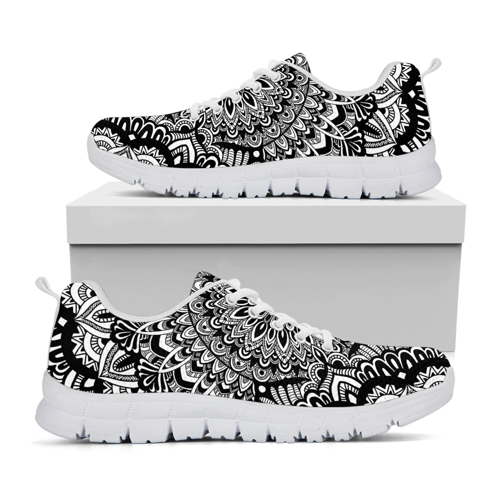 White And Black Mandala Print White Sneakers