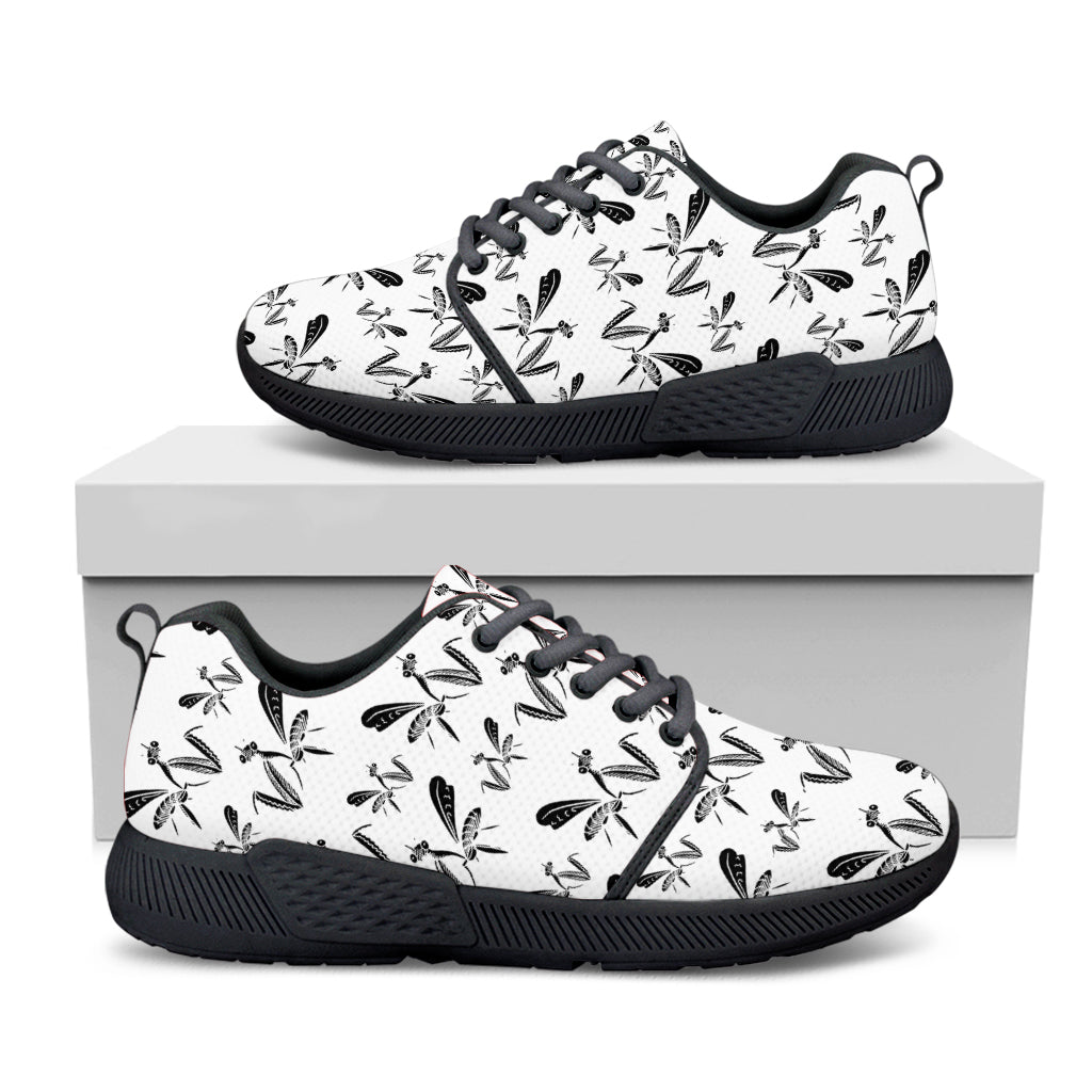 White And Black Mantis Pattern Print Black Athletic Shoes