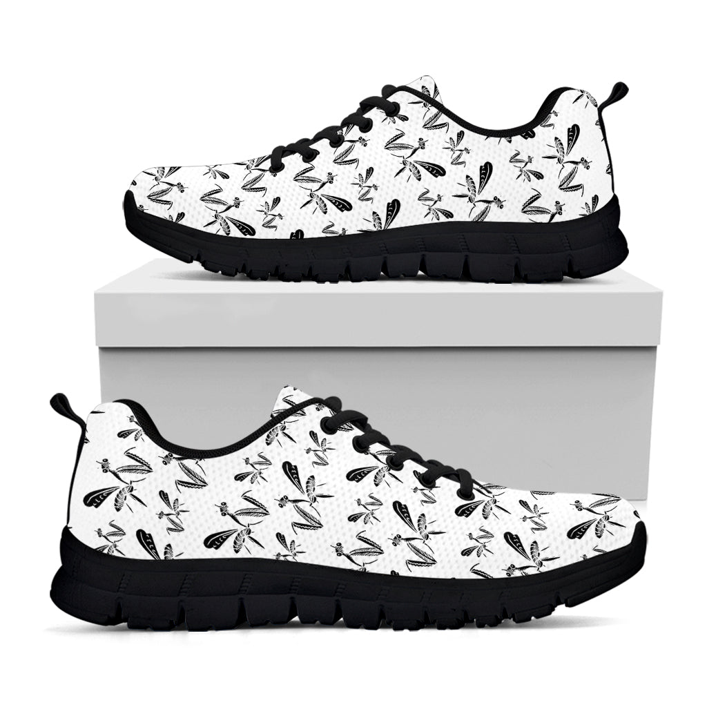 White And Black Mantis Pattern Print Black Sneakers