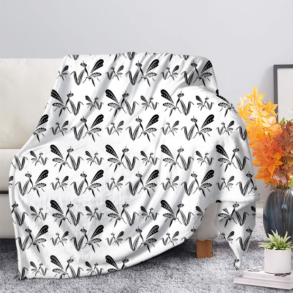 White And Black Mantis Pattern Print Blanket