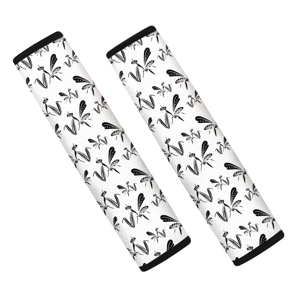 White And Black Mantis Pattern Print Car Seat Belt Covers