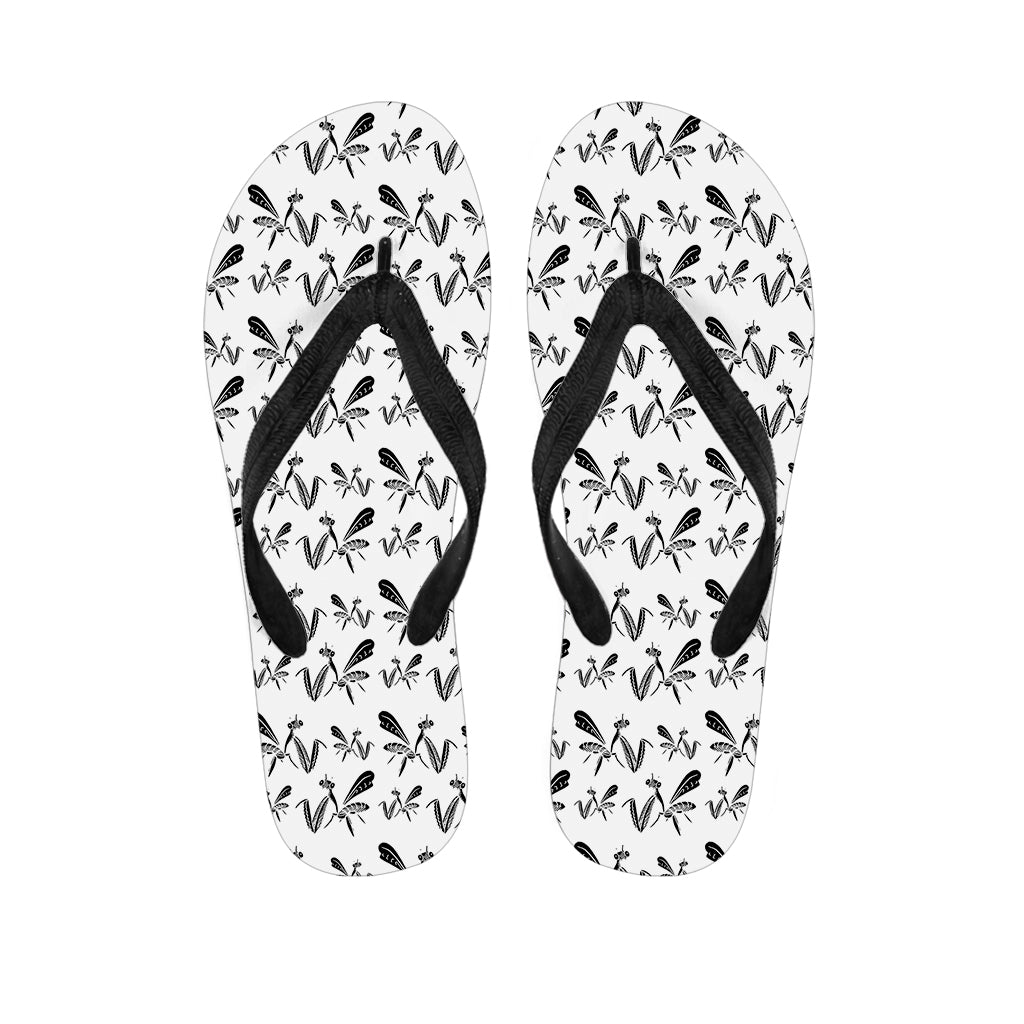 White And Black Mantis Pattern Print Flip Flops