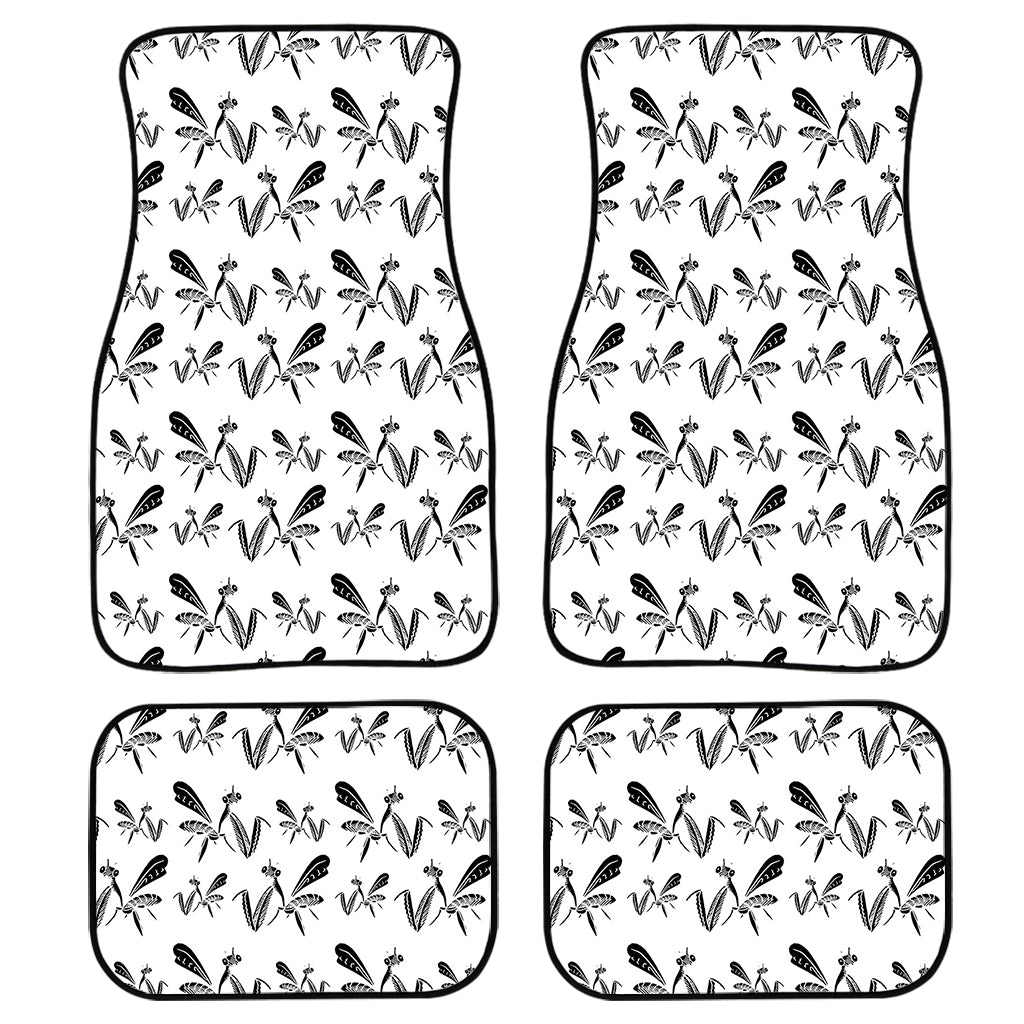 White And Black Mantis Pattern Print Front and Back Car Floor Mats