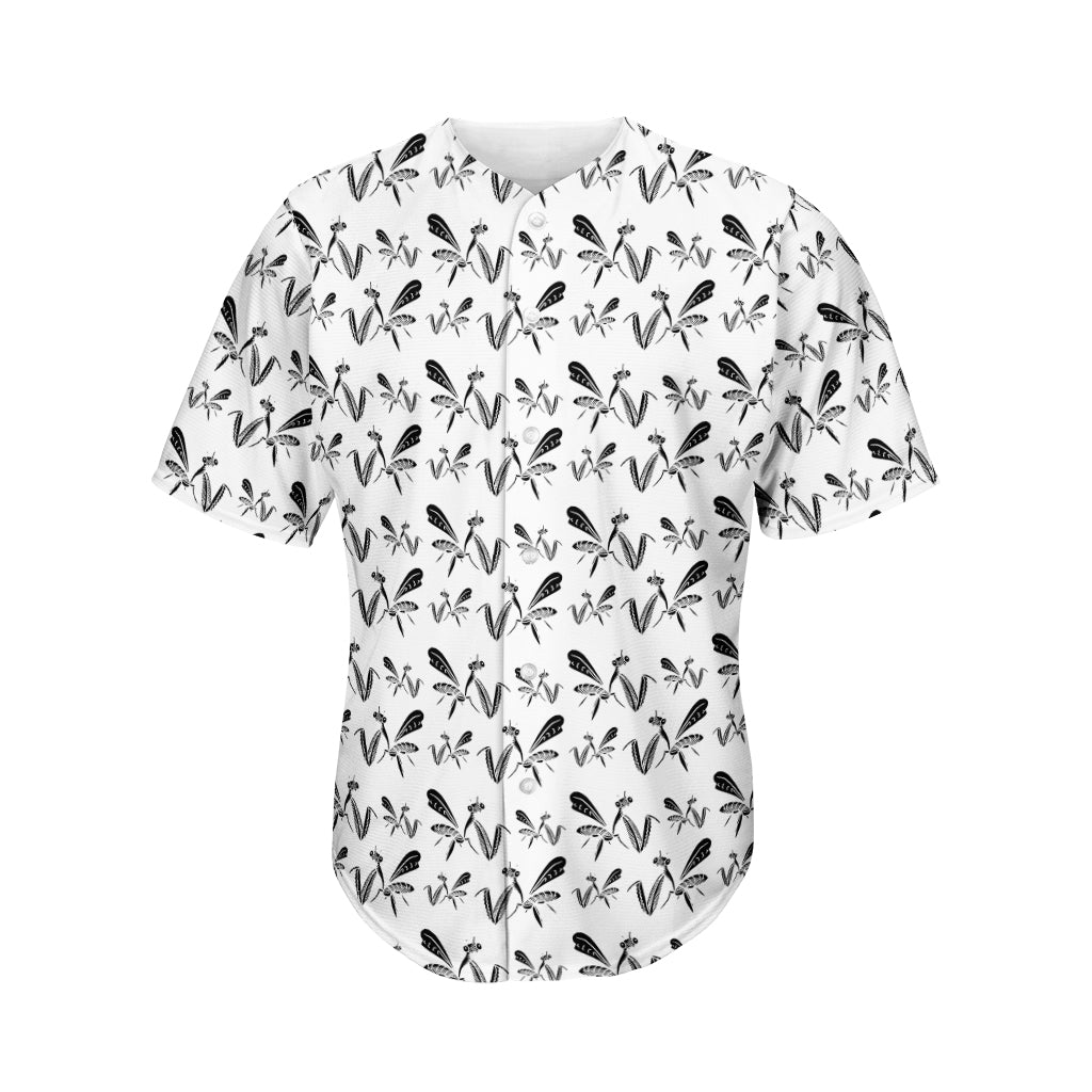 White And Black Mantis Pattern Print Men's Baseball Jersey