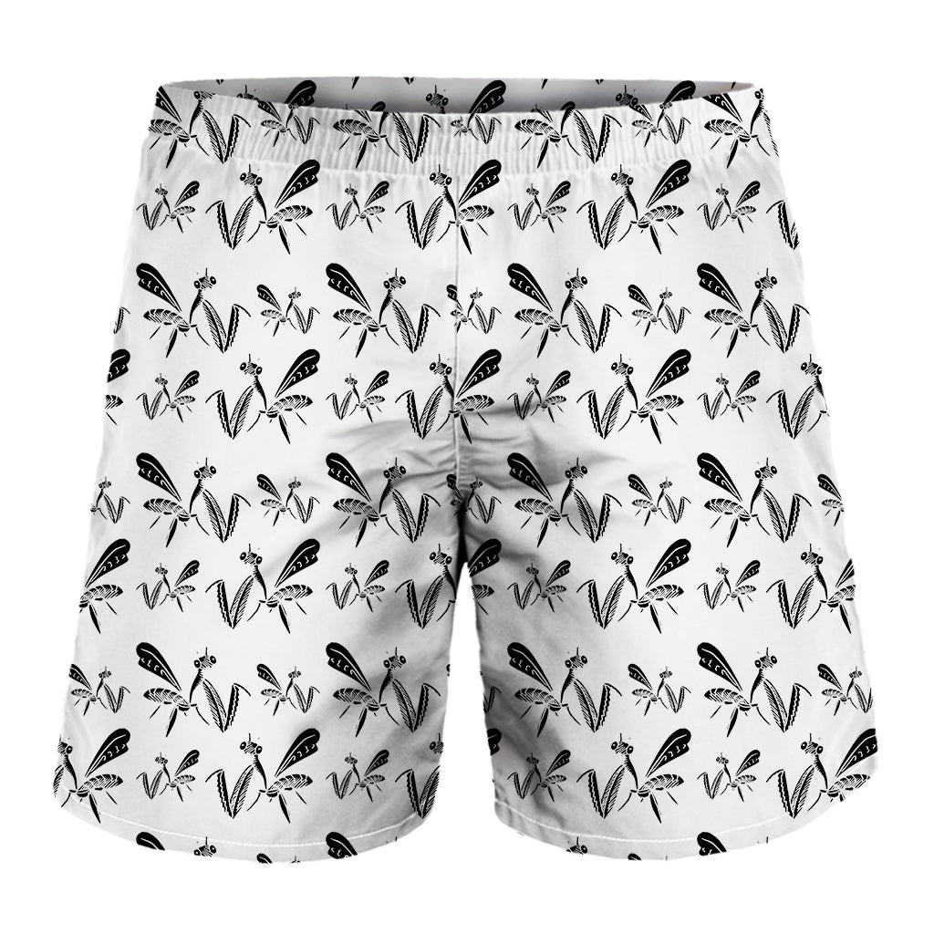 White And Black Mantis Pattern Print Men's Shorts