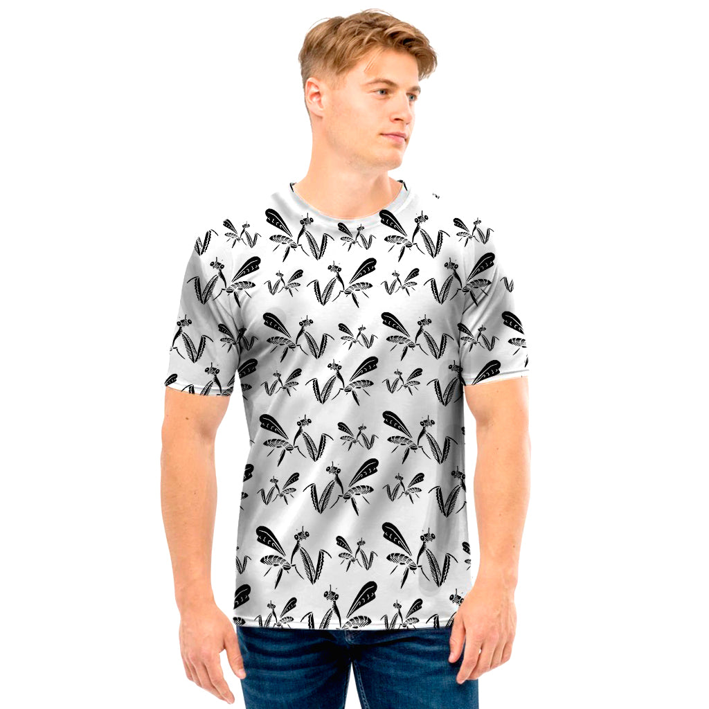 White And Black Mantis Pattern Print Men's T-Shirt