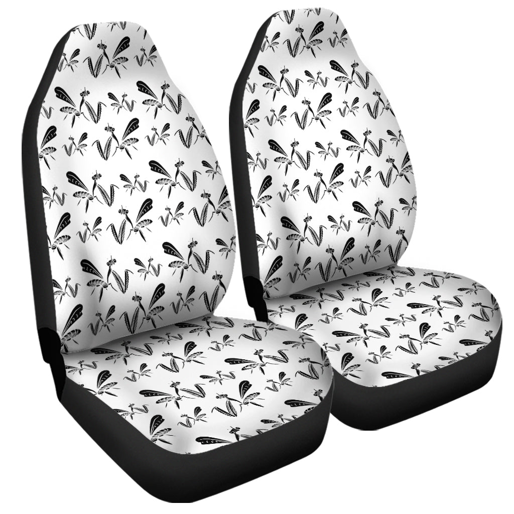 White And Black Mantis Pattern Print Universal Fit Car Seat Covers