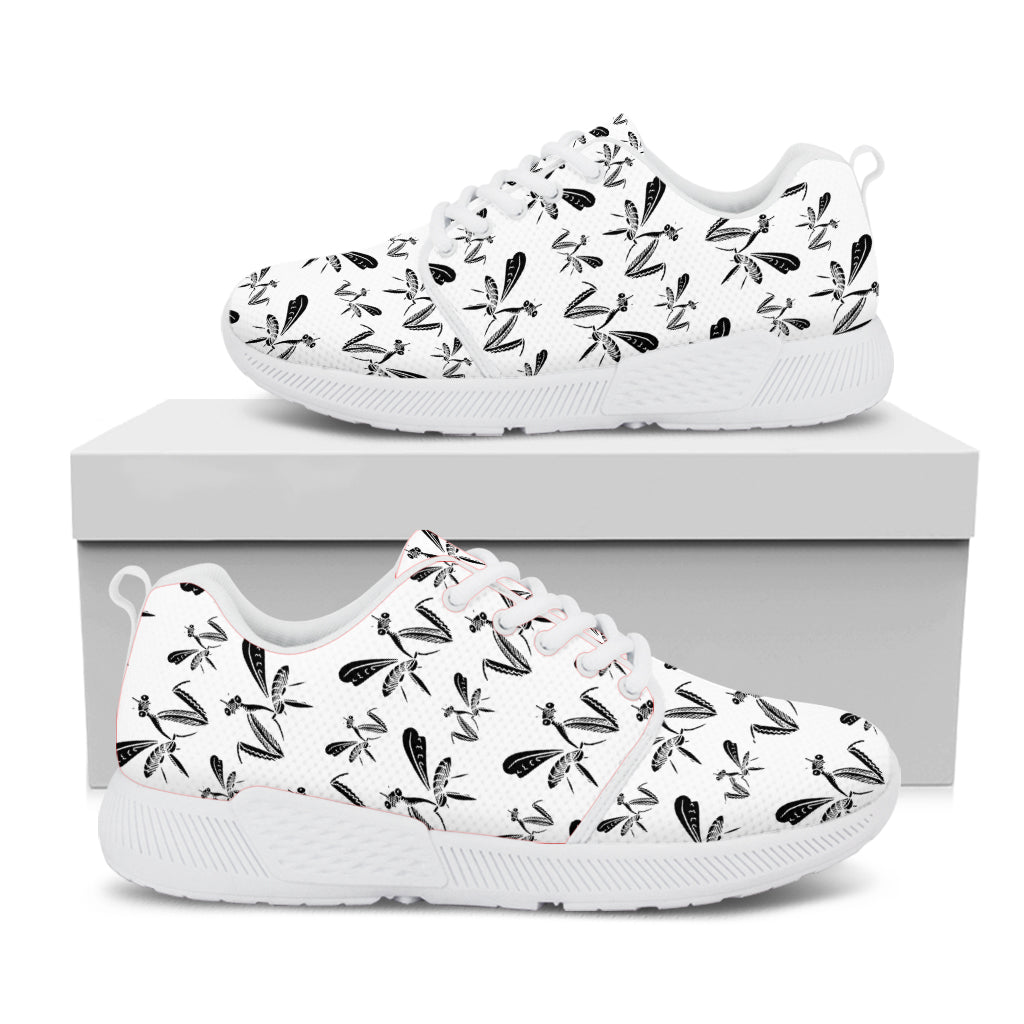 White And Black Mantis Pattern Print White Athletic Shoes