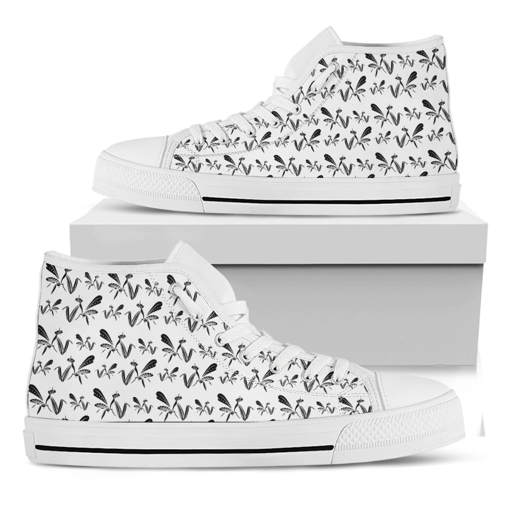 White And Black Mantis Pattern Print White High Top Shoes