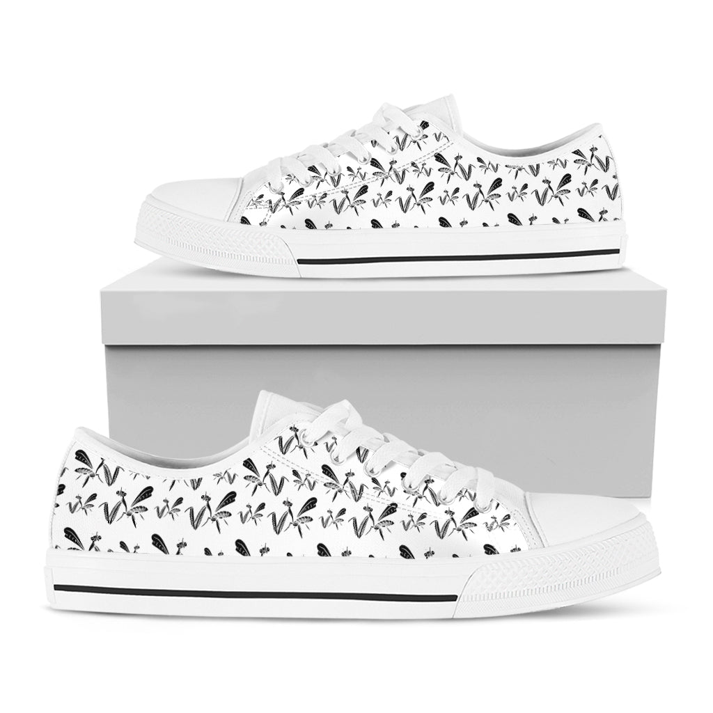 White And Black Mantis Pattern Print White Low Top Shoes