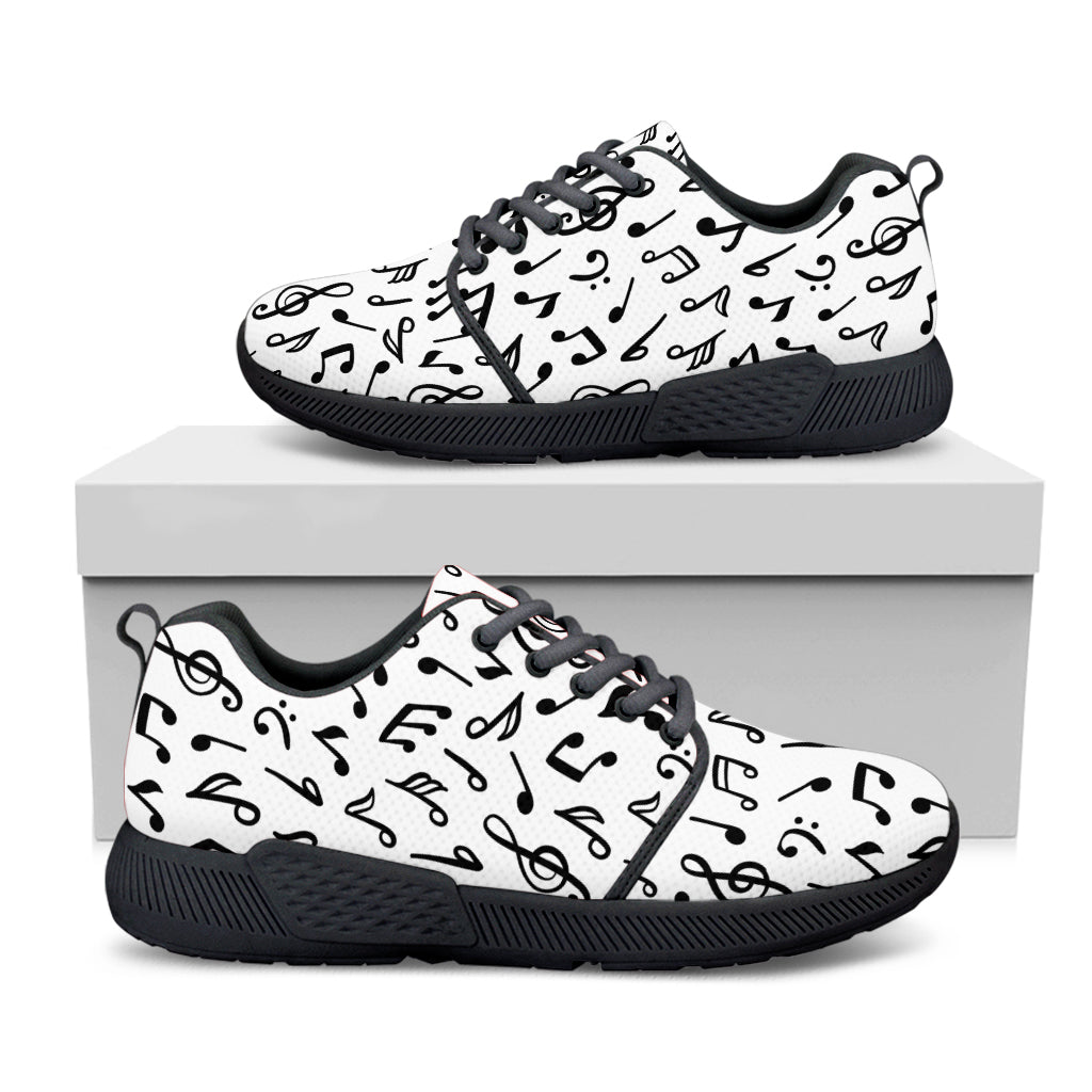 White And Black Music Note Pattern Print Black Athletic Shoes