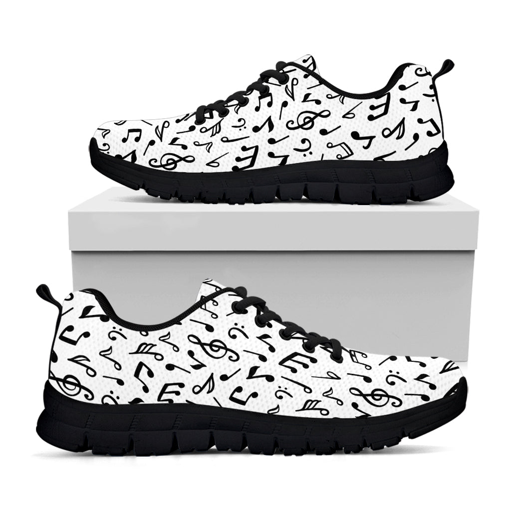 White And Black Music Note Pattern Print Black Sneakers