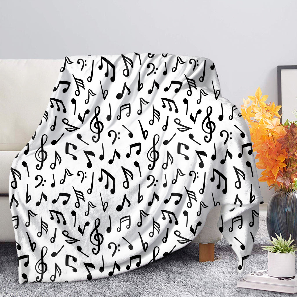 White And Black Music Note Pattern Print Blanket