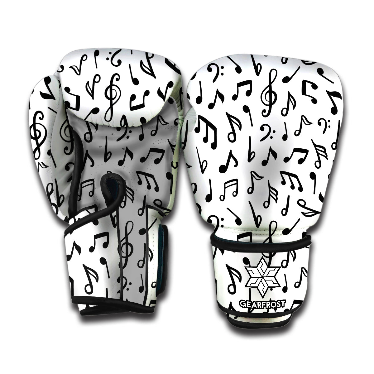 White And Black Music Note Pattern Print Boxing Gloves