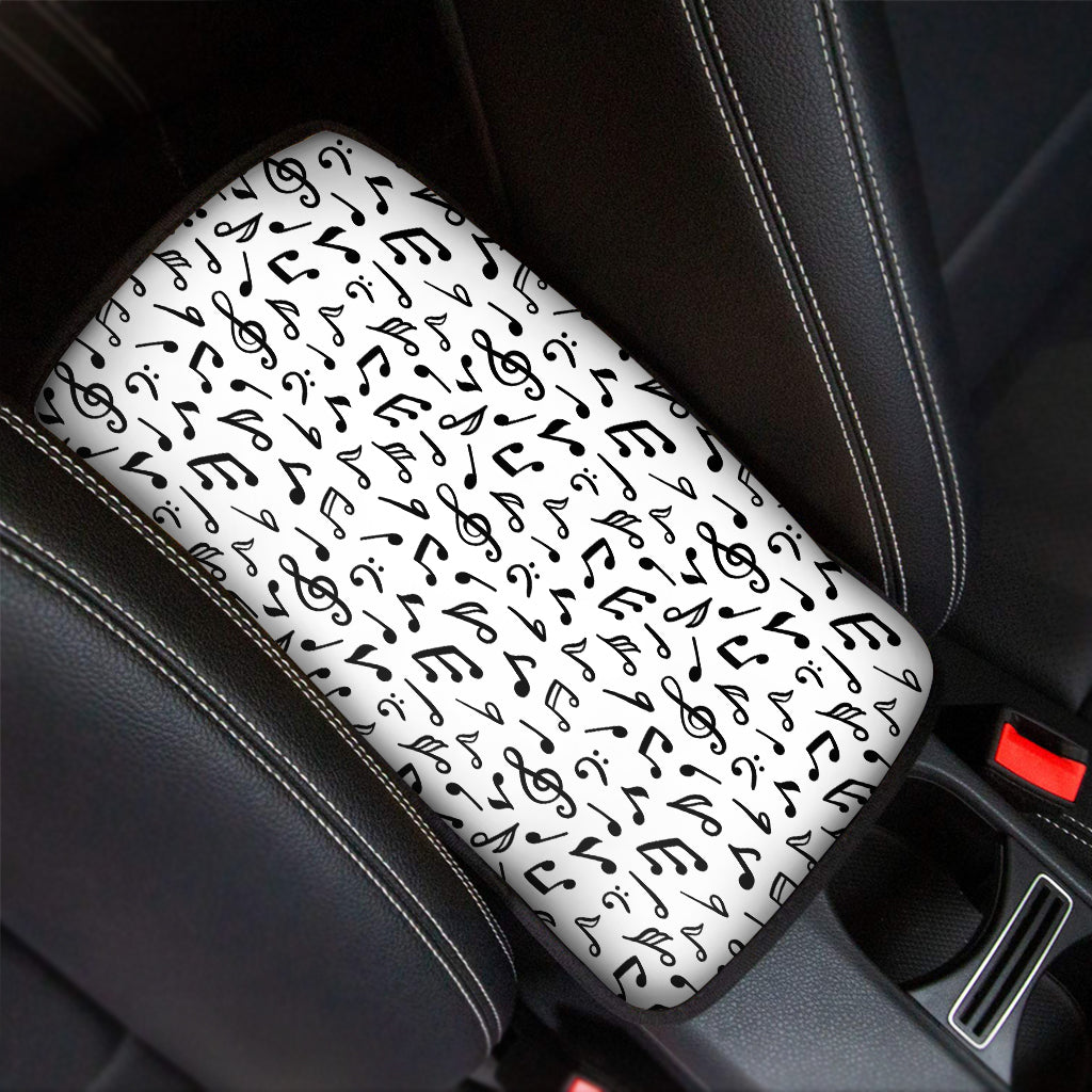 White And Black Music Note Pattern Print Car Center Console Cover
