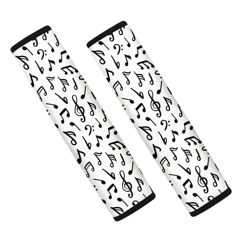 White And Black Music Note Pattern Print Car Seat Belt Covers
