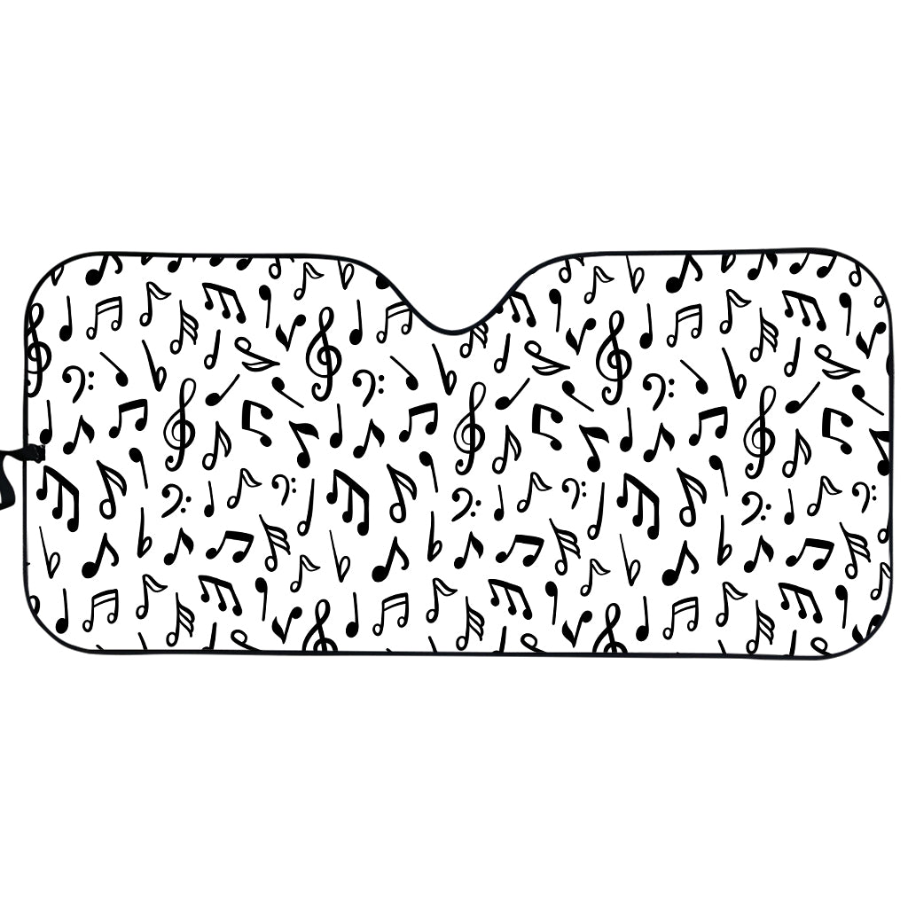White And Black Music Note Pattern Print Car Sun Shade